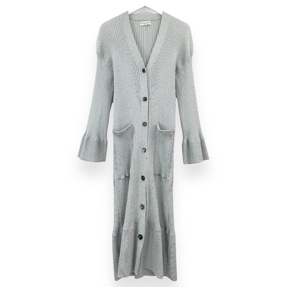 Apiece Apart Metallic Silver Long Sleeve Lightweight Rib Knit Duster Cardigan - Picture 1 of 6